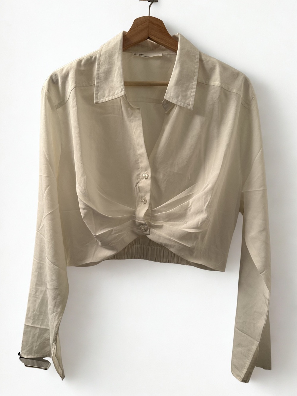 OAK + FORT Cropped Twist-Front Button Shirt